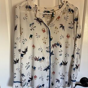 Ann Taylor Loft Floral Bird Print Blouse
